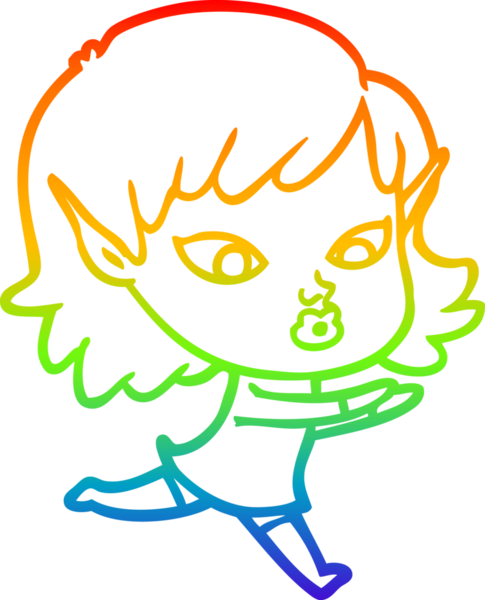 Gökkuşağı gradyan çizgisi bir insan tarafından çizilmiş güzel bir elf kızı çizimi