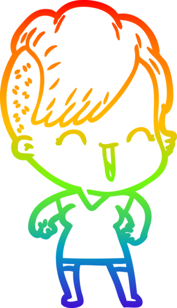 Gökkuşağı gradyan çizgi çizimi Bir insan tarafından çizilmiş mutlu hippi kız