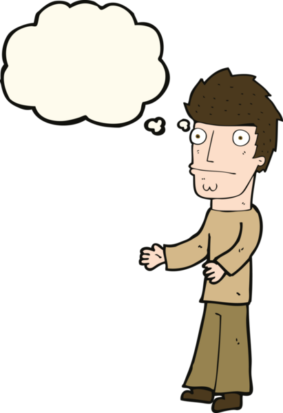 Bir insan tarafından çizilmiş düşünce baloncuğu olan kafası karışmış bir adam.