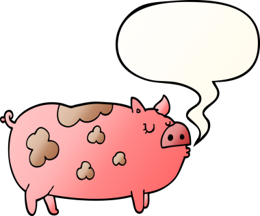 Bir insan tarafından çizilmiş, konuşma baloncuklu çizgi film domuzu.