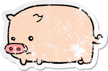 Bir insan tarafından çizilmiş şirin bir domuzun sıkıntılı çıkartması.