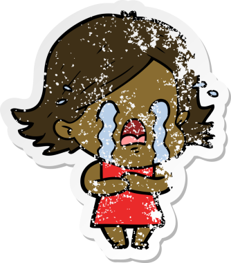 Bir insan tarafından çizilmiş ağlayan karikatürlü bir kadının sıkıntılı çıkartması.