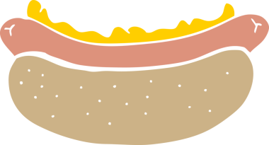 Bir insan tarafından çizilmiş düz renkli bir sosisli.