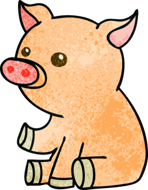 Bir insan tarafından çizilmiş garip bir çizgi film domuzu.