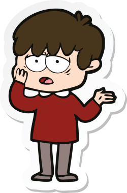 Bir insan tarafından çizilmiş bitkin bir çocuk çizgi filminin çıkartması.