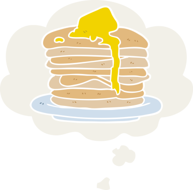 Düşünce baloncuklu krep yığını insan tarafından çizilmiş.