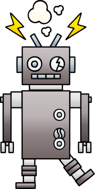 Arızalı bir robotun insan tarafından çizilmiş gölgeli karikatürü