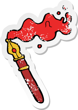 Bir insan tarafından çizilmiş eski moda bir dolmakalem çıkartması.