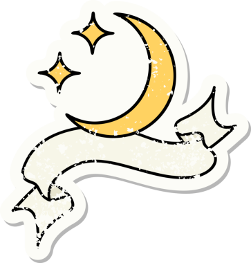 Üzerinde ay ışığı ve bir insan tarafından çizilmiş yıldızlar olan eski bir etiket.