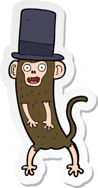 Bir insan tarafından çizilmiş silindir şapkalı maymun çıkartması.