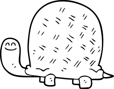 Bir insan tarafından çizilmiş siyah beyaz karikatür kaplumbağa.