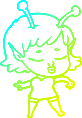 Bir insan tarafından çizilmiş bir uzaylı kız çizgi filmi.