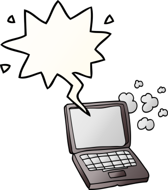 bir insan tarafından çizilmiş konuşma baloncuklu çizgi film dizüstü bilgisayarı