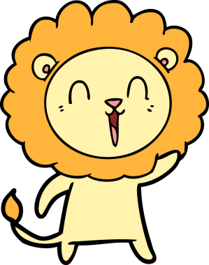 Bir insan tarafından çizilmiş gülen aslan çizgi filmi.