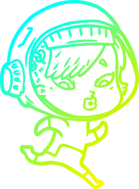 Bir insan tarafından çizilmiş soğuk gradyan çizgili astronot kadın çizimi.