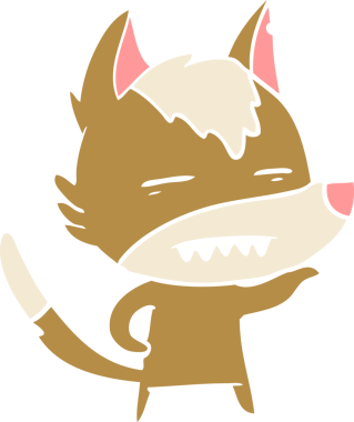 Düz renkli çizgi film kurt bir insan tarafından çizilmiş dişleri gösteriyor.