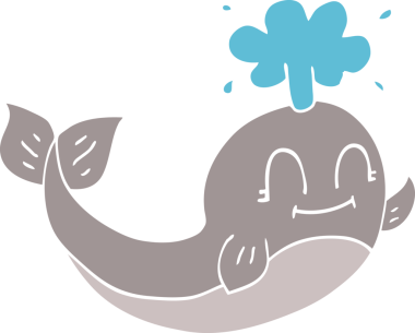 Bir insan tarafından çizilmiş mutlu bir balinanın karalaması.