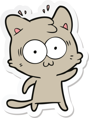 Bir çizgi film çıkartması. Bir insan tarafından çizilmiş, şaşırmış bir kedi.