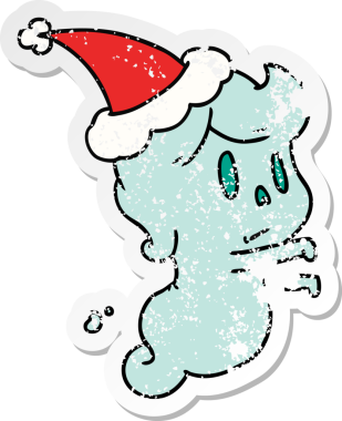 Bir insan tarafından çizilmiş kawai hayaletinin sıkıntılı Noel çıkartması.