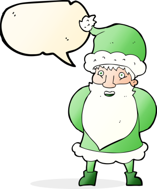 Bir insan tarafından çizilmiş konuşma balonlu Noel Baba çizgi filmi.