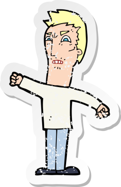 Bir insan tarafından çizilmiş, sıkıntılı bir karikatür çıkartması.