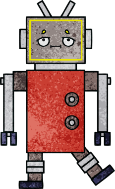 Bir insan tarafından çizilmiş bir robotun retro grunge dokusu