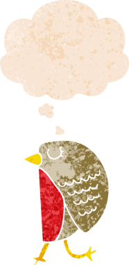 Düşünce baloncuğu ve grunge ile çizgi film kuşu bir insan tarafından çizilmiş sıkıntılı retro tarzı