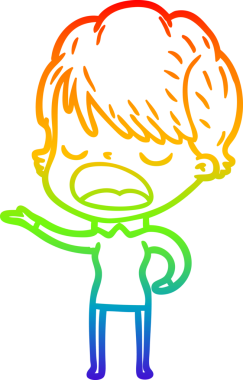 Gökkuşağı gradyan çizgi çizimi bir insan tarafından çizilmiş bir karikatür kadın