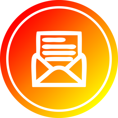 Bir insan tarafından çizilen sıcak gradyan bitiş ile zarf harfi dairesel simgesi