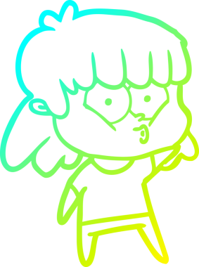 Bir insan tarafından çizilen ıslık çalan bir kızın soğuk gradyan çizgisi.