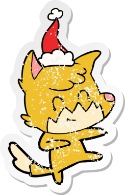 Bir insan tarafından çizilmiş Noel Baba şapkası giymiş arkadaş canlısı bir tilkinin dertli çıkartması.