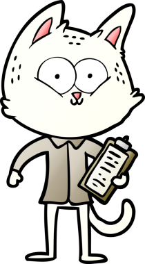 Bir insan tarafından çizilmiş panosu olan çizgi film kedisi.