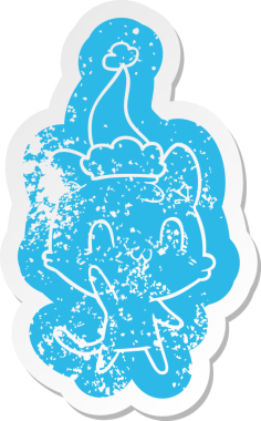 Bir insan tarafından çizilmiş Noel Baba şapkası takan mutlu bir kedinin sıkıntılı karikatürü.