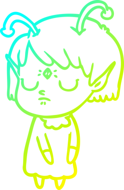 Bir insan tarafından çizilmiş bir uzaylı kız çizgi filmi.