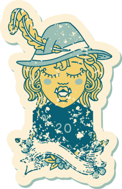 Retro Dövme Tarzı Şarkı Söyleyen Yarı Ork Ozan Bir insan tarafından çizilmiş doğal yirmi zar ile