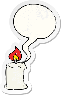 Konuşma baloncuğu olan çizgi film mumu bir insan tarafından çizilmiş sıkıntılı eski bir çıkartma