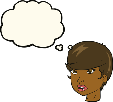 Bir insan tarafından çizilmiş düşünce kabarcığı olan güzel bir kadın yüzü.