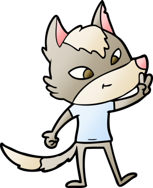 Dost canlısı kurt bir insan tarafından çizilmiş barış işareti veriyor.