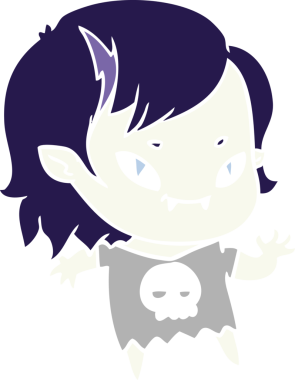 Düz renkli çizgi film karakteri. Bir insan tarafından çizilmiş vampir kız.