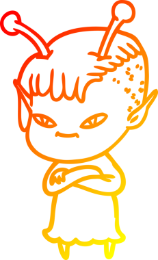 Bir insan tarafından çizilmiş sevimli bir uzaylı kız çizgi çizimi.