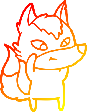 Bir insan tarafından çizilmiş dost canlısı bir kurt çizgi çizimi.