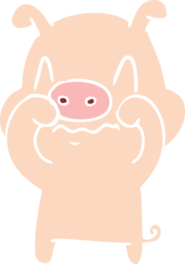 Bir insan tarafından çizilmiş düz renkli çizgi film domuzu.