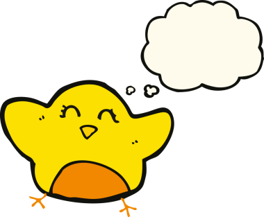 Bir insan tarafından çizilmiş düşünce baloncuklu çizgi film kuşu.