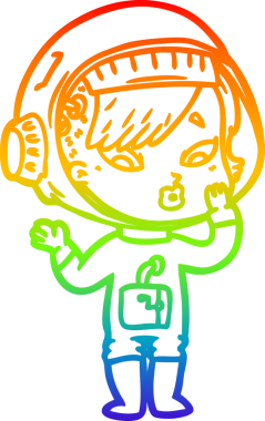 Gökkuşağı gradyan çizgi çizimi bir insan tarafından çizilmiş astronot bir kadın.