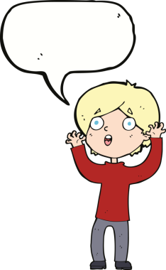 Bir insan tarafından çizilmiş konuşma baloncuğu olan korkmuş bir adam.