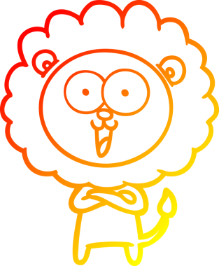 Bir insan tarafından çizilmiş mutlu çizgi film aslanının sıcak çizgi çizimi