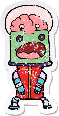 Bir insan tarafından çizilmiş karikatür robotunun sıkıntılı çıkartması.