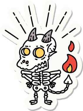 Bir insan tarafından çizilmiş bir dövme stili iskelet şeytan karakterinin çıkartması.