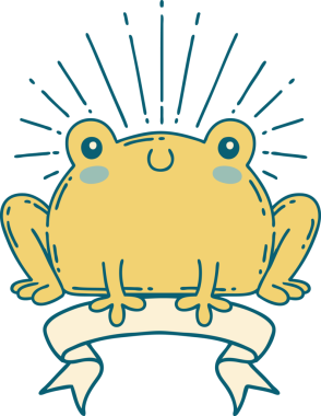 Bir insan tarafından çizilmiş dövmeli, mutlu bir kurbağa.