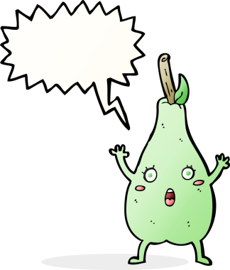 Bir insan tarafından çizilmiş konuşma baloncuğu ile korkmuş armut çizgi filmi.